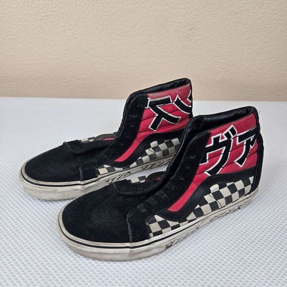 Vans Japanese Checkerboard Sk8 Hi Top Sneakers Black Red Mens Size 9 - Picture 2 of 10